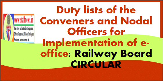 Duty lists of the Conveners and Nodal Officers for Implementation of e-office: Railway Board CIRCULAR