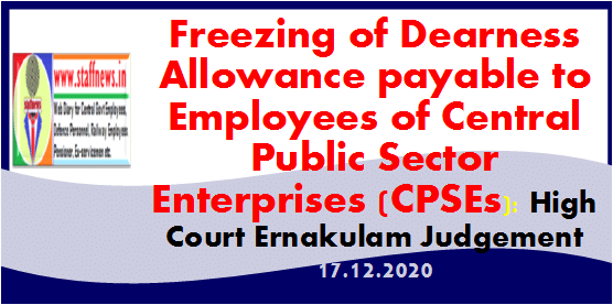 Freezing of Dearness Allowance payable to Employees of Central Public Sector Enterprises