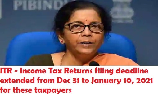ITR – Income Tax Returns filing deadline extended from Dec 31 to January 10, 2021 for these taxpayers