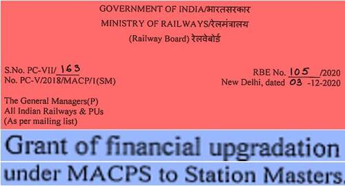 MACPS to Station Masters – Corrigendum: Railway Board Order RBE No. 105/2020