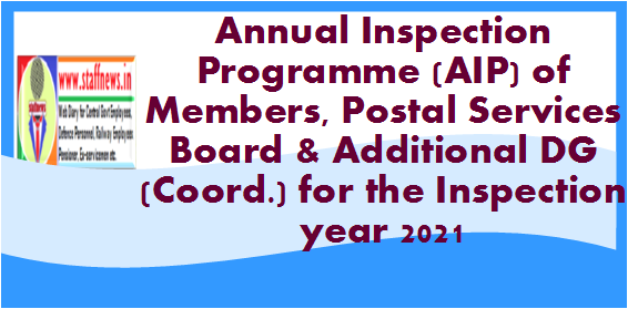 Annual Inspection Programme (AIP) of Members, Postal Services Board & Additional DG (Coord.) for the Inspection year 2021