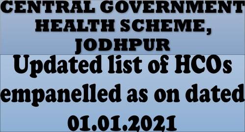 HCOs empanelled at Jodhpur under CGHS as on dated 01.01.2021