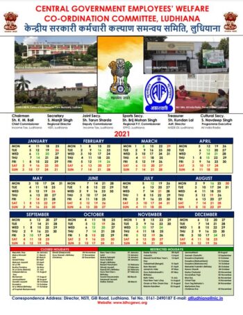 List of holidays Year 2021 in the Central Govt. offices located in