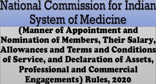 National Commission for Indian System of Medicine – Appointment, Nomination, Salary, Allowances etc. Rules 2020