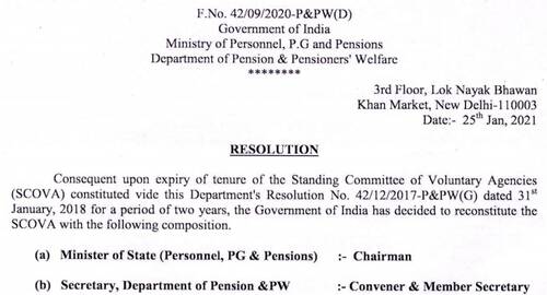 Reconstitution of Standing Committee of Voluntary Agencies (SCOVA) being reconstituted through this Resolution dated 25.01.2021 will be of 2 years