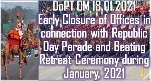 Republic Day Parade and Beating Retreat Ceremony during January 2021: DoPT OM for early closure of Offices