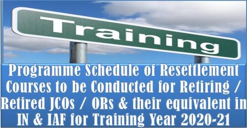 Resettlement Courses to be Conducted for Retiring / Retired JCOs / ORs & equivalent for Training Year 2020-21