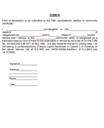 form-vi-for-obc-declaration-applying-for-appointment-to-posts-under-the-government-of-india