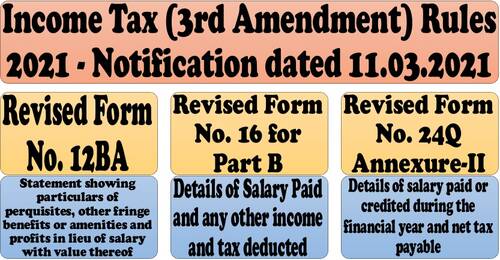 Income Tax (3rd Amendment) Rules 2021: Revised Form No. 12BA, Revised Form No. 16 for Part B (Annexure) and Form No. 24Q Annexure-II