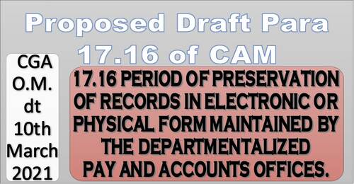 Period of preservation of records in electronic or physical form maintained by the Departmentalized Pay and Accounts Offices: Proposed draft Para 17.16 of CAM