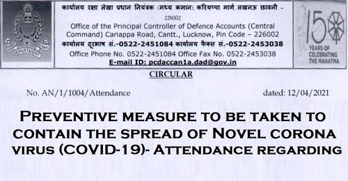 Attendance due to COVID-19: PCDA (CC) and the sub offices shall work at 50% strength in Office and 50% strength work from home