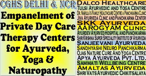 Empanelment of Private Day Care Therapy Centers for Ayurveda, Yoga & Naturopathy under CGHS Delhi & NCR for a period of one year 