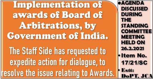 Implementation of awards of Board of Arbitrations, by Government of India: Standing Committee Meeting