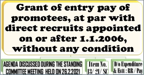 Grant of entry pay of promotees, at par with direct recruits appointed on or after 1.1.2006, without any condition