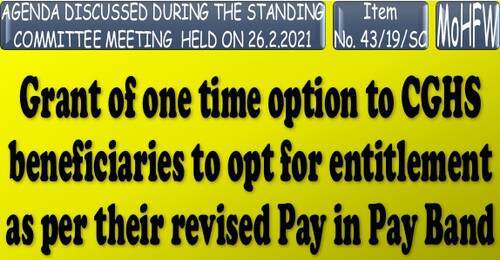 Grant of one time option to CGHS beneficiaries to opt for entitlement as per their revised Pay in Pay Band: Item No. 12/19/SC Standing Committee Meeting