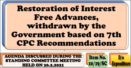 Restoration of Interest Free Advances, withdrawn by the Government based on 7th CPC Recommendations: Item No. 49/19/SC Standing Committee Meeting