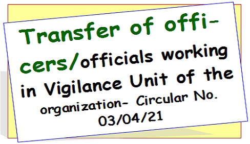 Transfer of officers/officials working in the Vigilance Unit: Railway Board Order