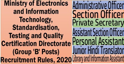 Ministry of Electronics and Information Technology, Standardisation, Testing and Quality Certification Directorate (Group ‘B’ Posts) Recruitment Rules, 2020