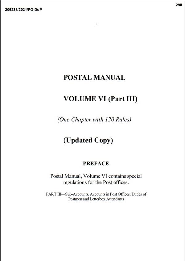 Postal Manual Volume VI part III ( Provisional) issued by Department of Post: View/Download