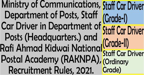 Staff Car Driver (Grade-I), Staff Car Driver (Grade-II) and Staff Car Driver (Ordinary Grade) Recruitment Rules in Department of Posts and RAKNPA