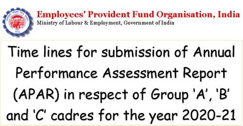 Time lines for submission of APAR for the year 2020-21: EPFO
