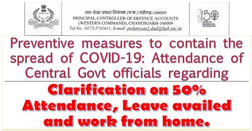 Attendance of Central Govt officials during lockdown: Clarification on 50% Attendance, Leave availed and work from home.
