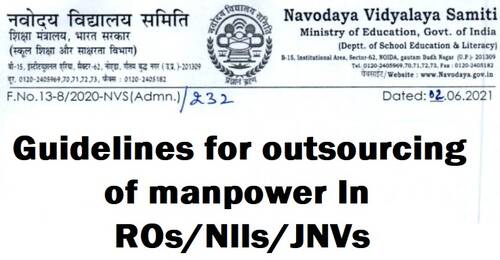 Guidelines for outsourcing of manpower in ROs/NLIs/JNVs – NVS Order dated 2-6-2021