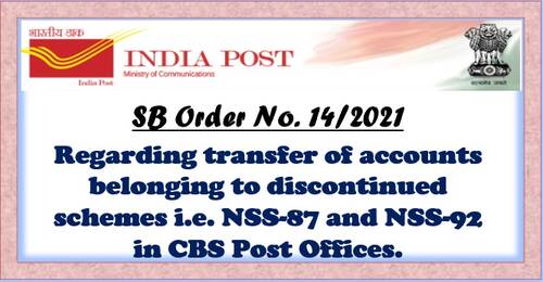 Transfer of accounts belonging to discontinued schemes in CBS Post Offices: S.B. Order No 14/2021