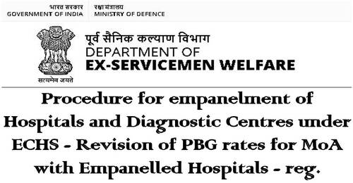 Revision of PBG rates for MoA with Empanelled Hospitals under ECHS: D/o Ex-Servicemen Welfare