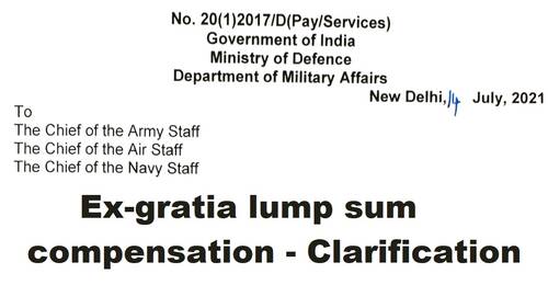 Ex-gratia lump sum compensation to the next of kin of the Defence Service personnel- Clarification
