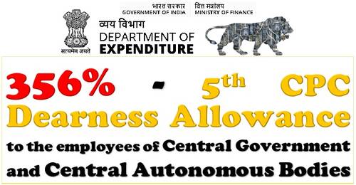5th CPC Dearness Allowance from July-2021 @ 356% for CABs employees: Fin Min Order
