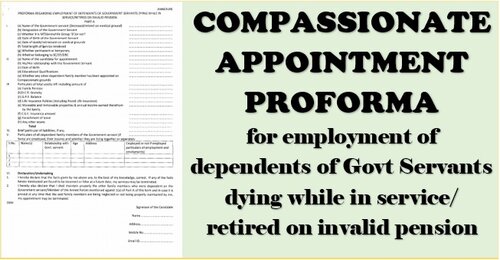 Proforma regarding employment of dependents of Govt Servants dying while in service/retired on invalid pension: DoP&T OM dated 23.08.2021