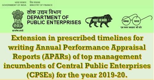 Writing APARs of top management incumbents of CPSE for the year 2019-20: Extension in prescribed Timelines