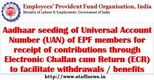 Aadhaar seeding of UAN of EPF members for receipt of contributions through ECR to facilitate withdrawals / benefits.