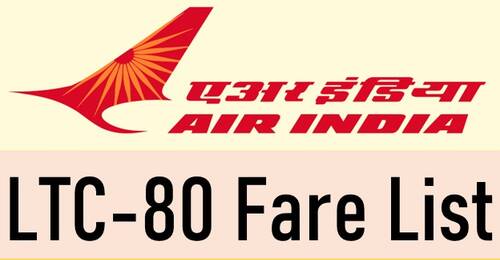 Air India LTC 80 Fare List updated as on 3rd September 2021