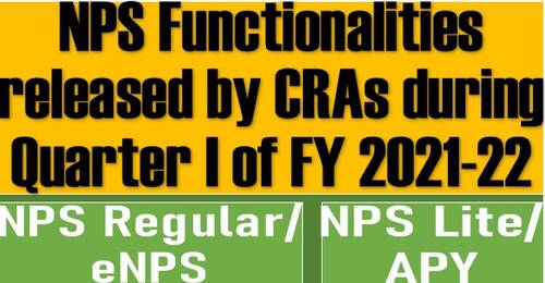 NPS Functionalities released by CRAs during Quarter I of FY 2021-22
