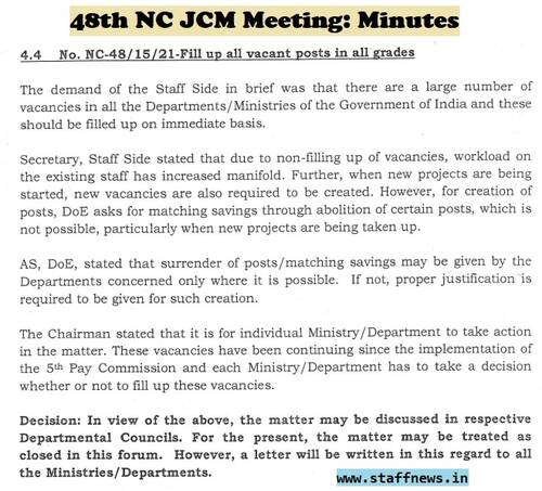 Fill up all vacant posts in all grades: Minutes of 48th NC JCM Meeting