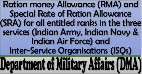 Ration Money Allowance and Special Rate of Ration Allowance for Indian Army, Indian Navy & Indian Air Force for 2021-22
