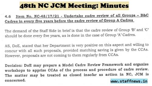 Undertake cadre review of all Groups – B&C Cadres in every five years: Minutes of 48th NC JCM Meeting