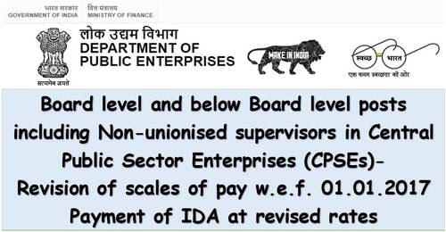 DA from 01.01.2022 at 29.4% to CPSEs 2017 Pay Scale – Board level and below Board level posts including Non-unionised supervisors 