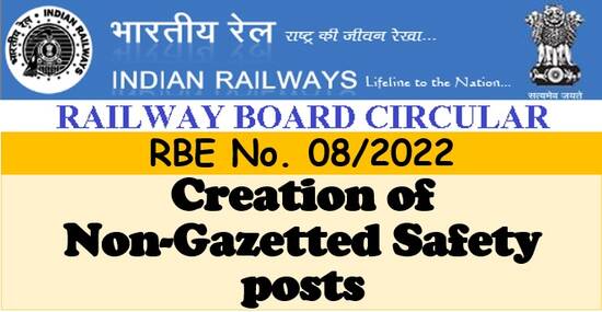 Creation of Non-Gazetted Safety posts: RBE No. 08/2022