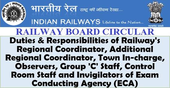 Duties & Responsibilities of Railway’s Regional Coordinator, Additional Regional Coordinator, Town In-charge , Observers, Gp C Staff, Control Room Staff and Invigilators of ECA: RRCB No. 05/2021