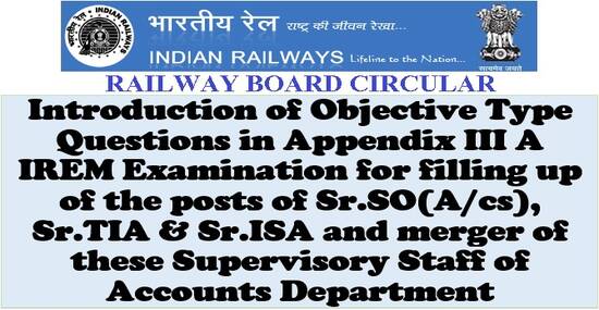 Introduction of Objective Type Questions IREM Examination for Sr.SO(A/cs), Sr.TIA & Sr.ISA and merger of these Supervisory Staff of Accounts Department: RBA No. 71/2021