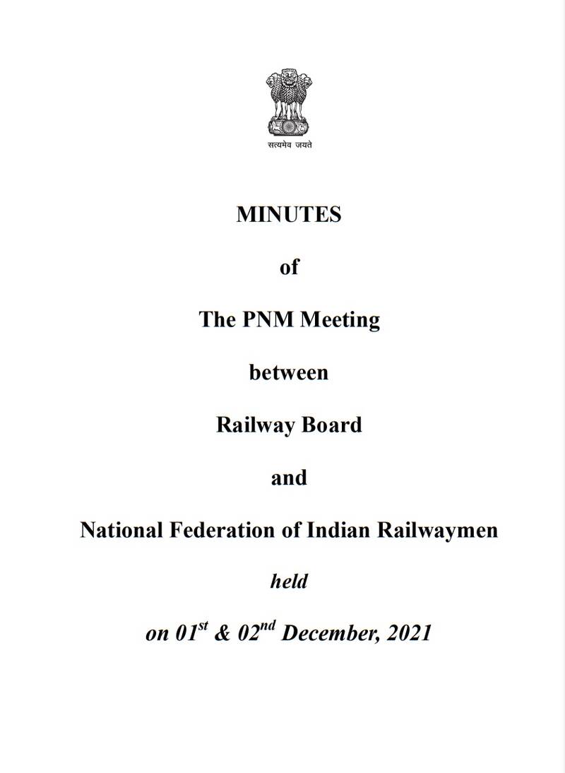 Minutes of the PNM Meeting between Railway Board and NFIR held on 01st & 02nd December, 2021