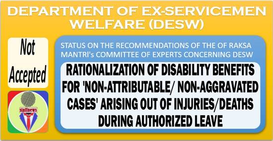 Rationalization of Disability benefits for ‘Non-attributable/ non-aggravated cases’ arising out of injuries/death during authorized leave