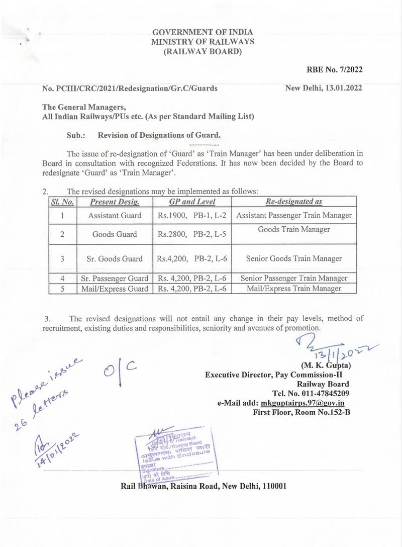 Revision of Designations of Guard as Train Manager: RBE No. 07/2022