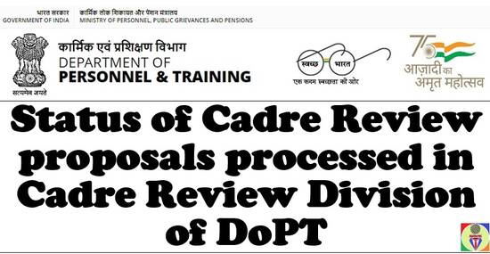 Status of Cadre Review proposals processed in DoPT as on 05th July 2022