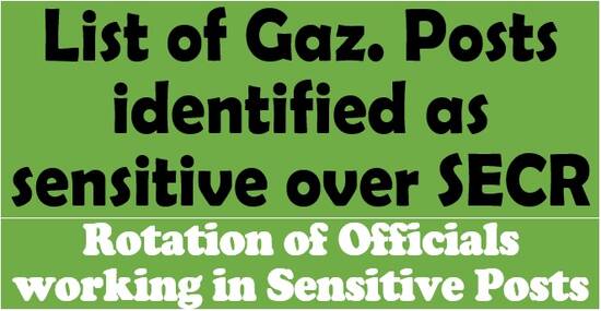 List of Gaz. Posts identified as sensitive over SECR: Rotation of officials working in Sensitive Posts