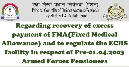 Recovery of excess payment of FMA and to regulate the ECHS facility in respect of Pre-01.04.2003 Armed Forces Pensioners: PCDA Circular No. 225