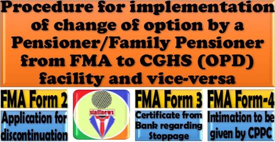 Procedure for implementation of change of option by a Pensioner/Family Pensioner from FMA to CGHS (OPD) facility and vice-versa: DoP&PW OM dated 23.03.2022